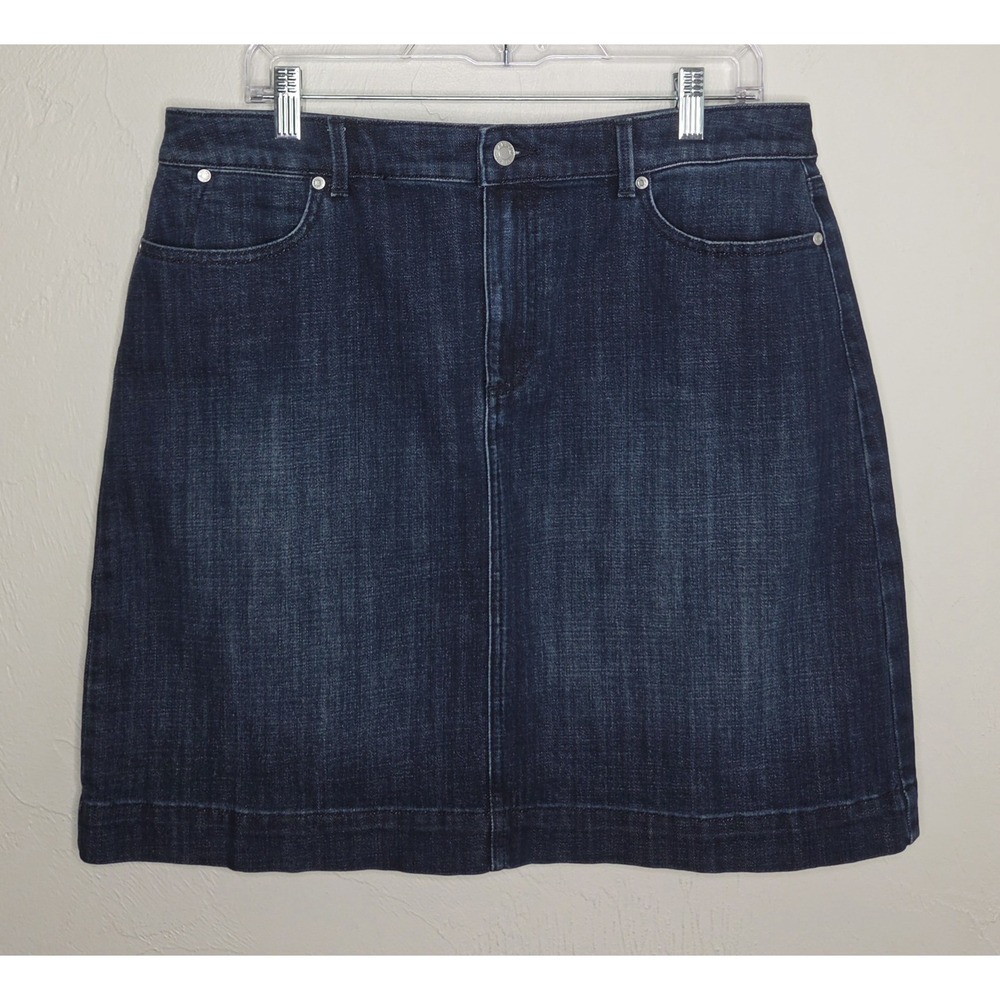 Talbots Women's Size 12 Blue Dark Wash Denim Jean Skirt 19.5" Length Casual